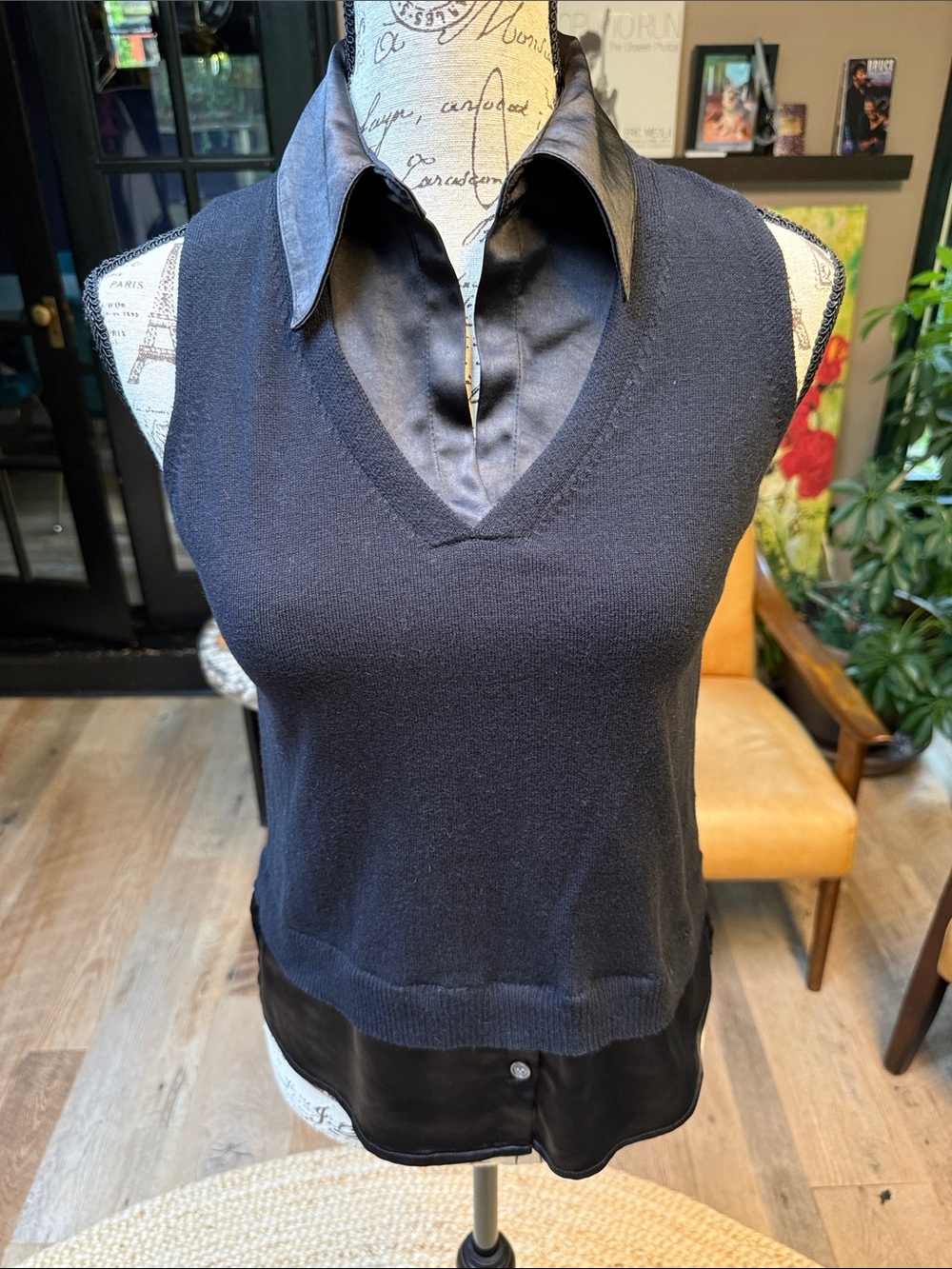 Cotton Layered Look Sleeveless V-Neck Top
